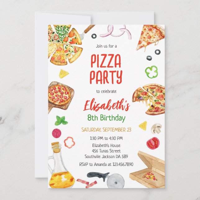 Pizza Party Birthday Invitation Inbjudningar (Framsida)