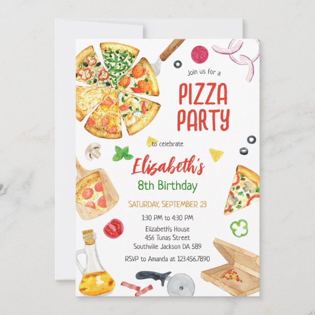 Pizza Party Birthday Invitation Inbjudningar (Framsida)
