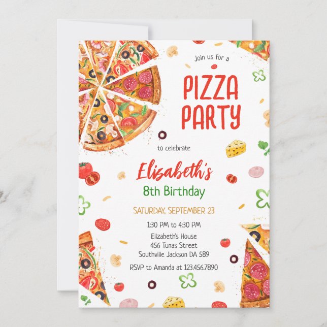 Pizza Party Birthday Invitation Inbjudningar (Framsida)