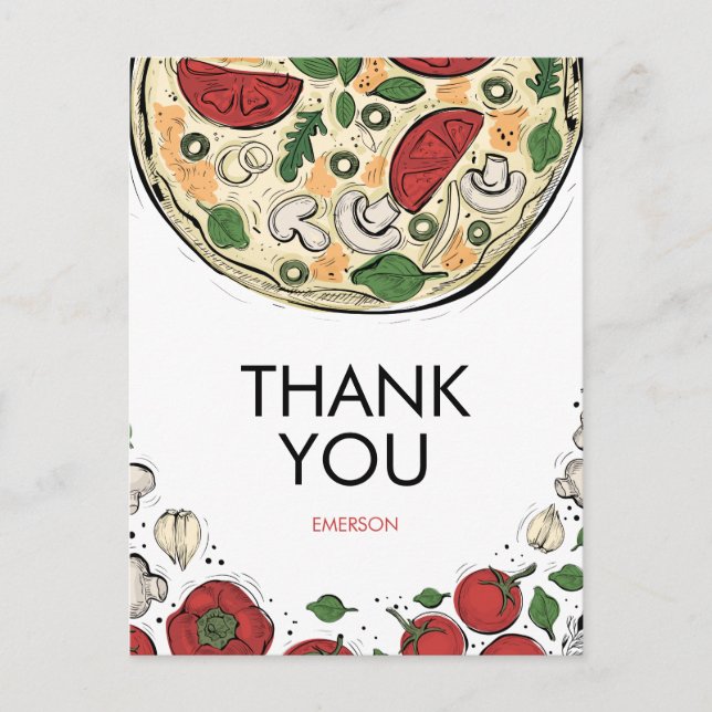 Pizza Party Birthday Tack vykort (Framsida)