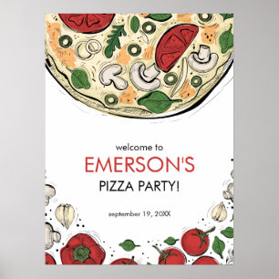 Pizza Party Birthday Välkommen Poster