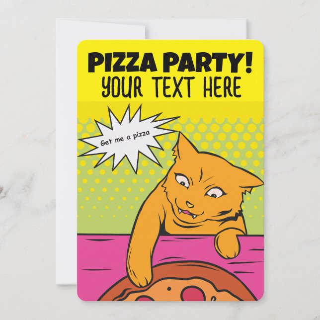 PIZZA PARTY CAT KIDS ANPASSNINGSBAR INVITATIONS INBJUDNINGAR (Framsida)