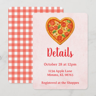 Pizza Party Details Card | Heart Pizza Red Checker Inbjudningar