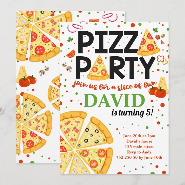Pizza Party födelsedagen Unga italienska Roligten  Inbjudningar (Fram/baksida)
