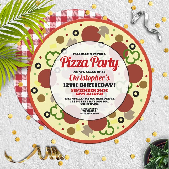 Pizza Party Födelsedagsfest inbjudan (Skapare uppladdad)