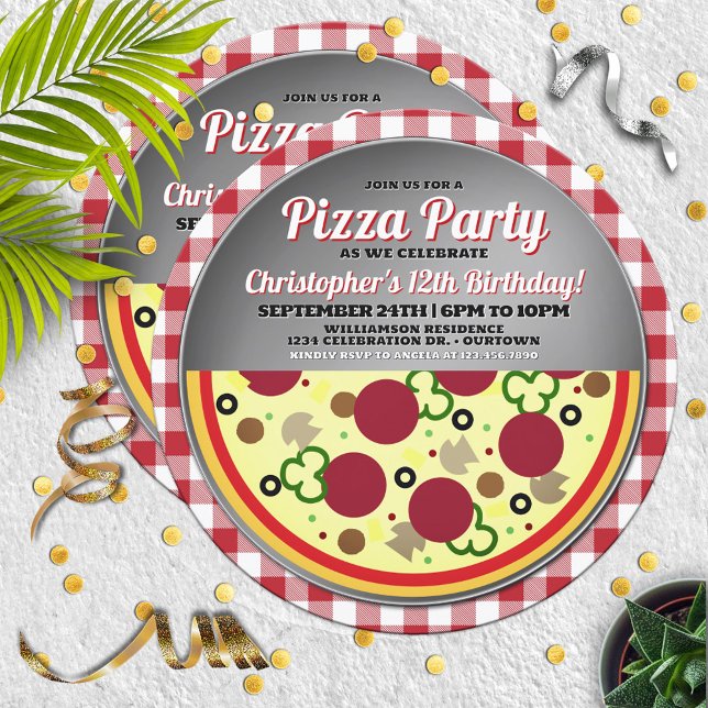 Pizza Party Födelsedagsfest inbjudan (Skapare uppladdad)