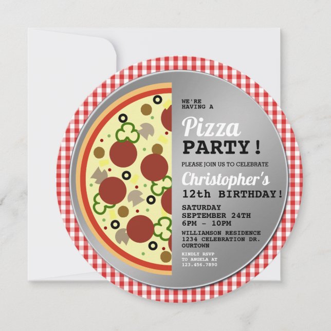 Pizza Party Födelsedagsfest inbjudan (Framsida)