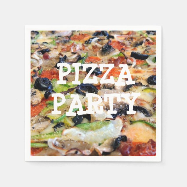 Pizza Party Födelsedagsfest Papper Napkins Pappersservett (Framsidan)
