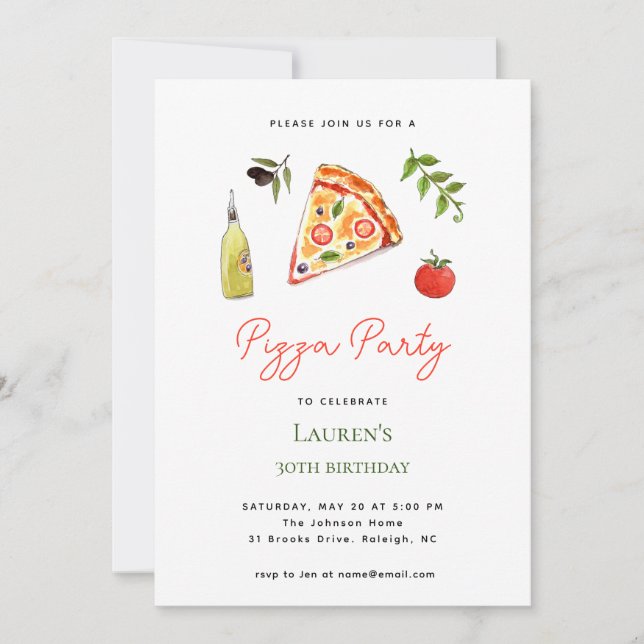 PIZZA PARTY-födelsedagsinbjudan Meddelande (Framsida)