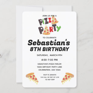 Pizza Party födelsedagsinbjudan till flicka eller Inbjudningar