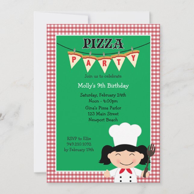 Pizza Party födelsedagsinbjudan till flicka Inbjudningar (Framsida)