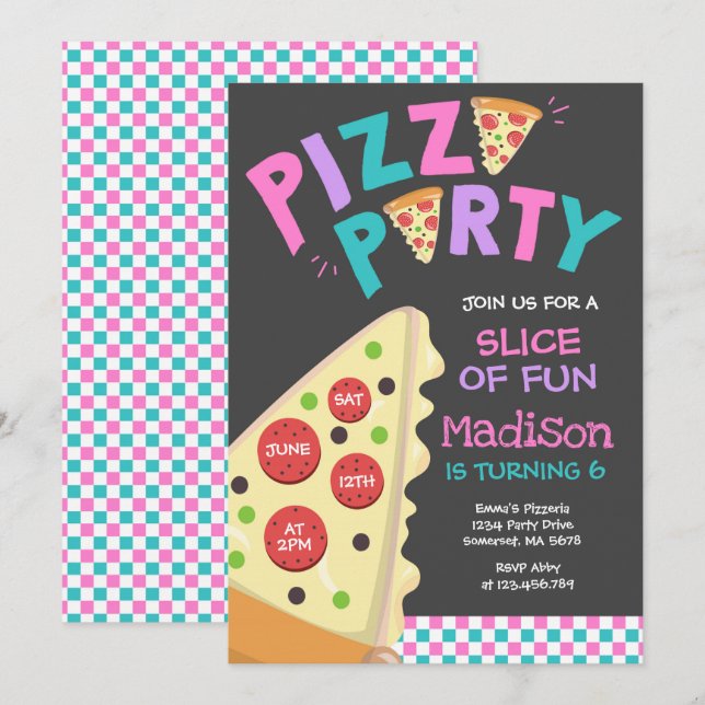 Pizza Party-inbjudan Pizza-Födelsedagsfest Inbjudningar (Fram/baksida)