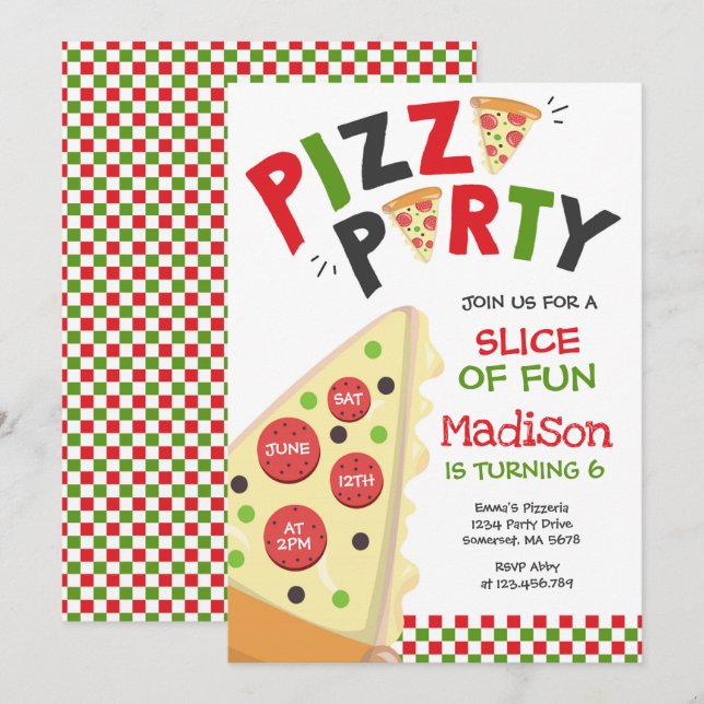 Pizza Party-inbjudan Pizza-Födelsedagsfest Inbjudningar (Fram/baksida)