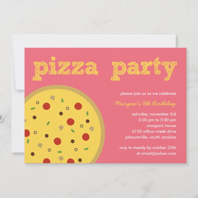 Pizza Party-inbjudan (Rosa) Inbjudningar (Framsida)