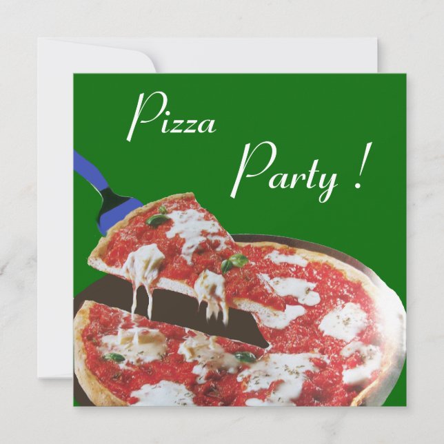 PIZZA PARTY, ITALIAN KITCHEN-middag, brunch, grönt Inbjudningar (Framsida)