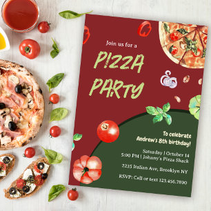 Pizza Party italienska Modern Barns födelsedag Par Inbjudningar