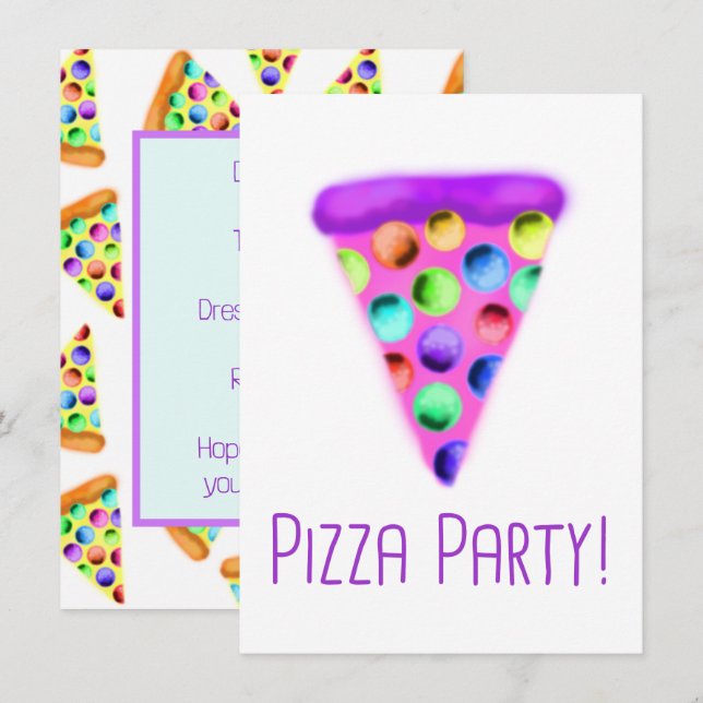 Pizza Party (Lila) Inbjudningar (Fram/baksida)