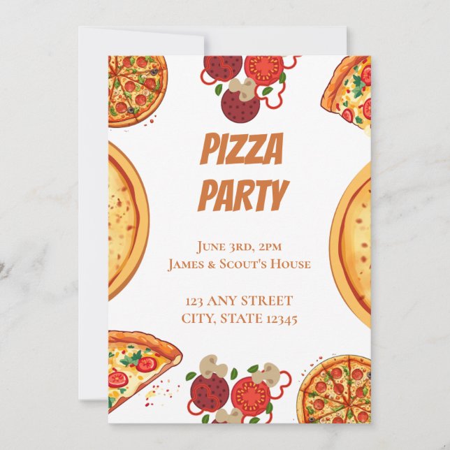 Pizza Party med alla toppingar Inbjudningar (Framsida)