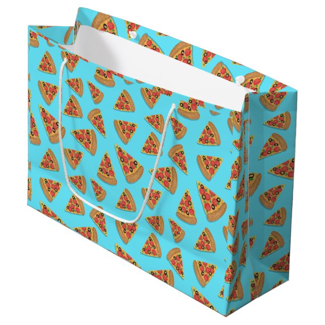 Pizza Party Pepperoni Novelty Blue Large Gift Bag (Framsidan Vinklad)