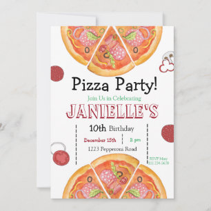 Pizza Party, Pizza Birthday, Segce of Roligt Inbjudningar
