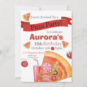 Pizza Party, Pizza Birthday, Slice of Roligt Invit Inbjudningar