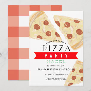 Pizza Party Red Gingham Birthday Inbjudningar