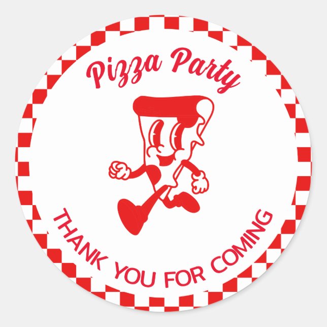 Pizza Party Round Sticker Runt Klistermärke (Framsida)