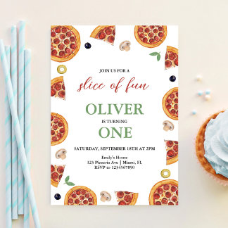 Pizza Party, Segce Roligt ONE Pizza Party Birthday Inbjudningar