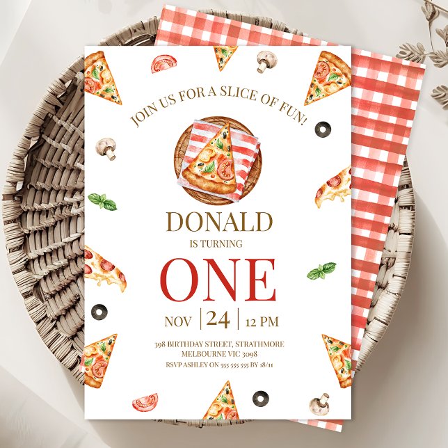 Pizza Party Segment i Roligt 1:a födelsedagen Inbjudningar (Pizza 1st Birthday Invitation Template Printable, Instant Download, Pizza First Birthday Invitation)