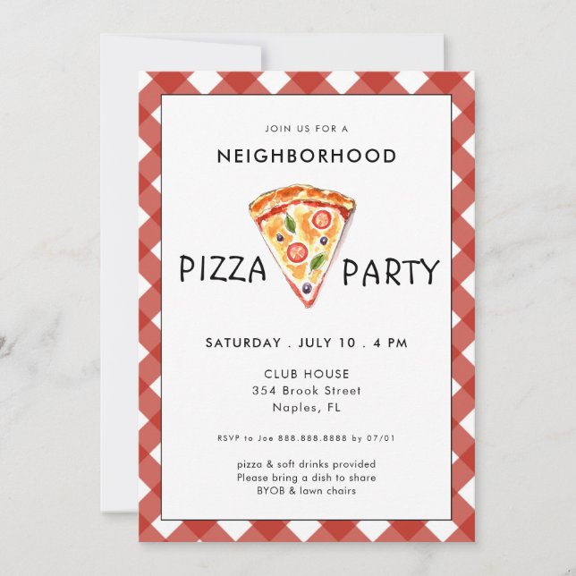 Pizza Party | Sommarblockpartybjudan Inbjudningar (Framsida)
