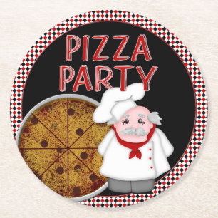 Pizza Party, Stil 2-Black Underlägg Set Papper Rund