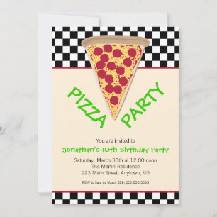 Pizza Party, svart och vit kontrollpanel Inbjudningar