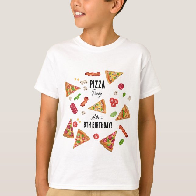 Pizza Party Theme Barns födelsedag Party T Shirt (Framsida)