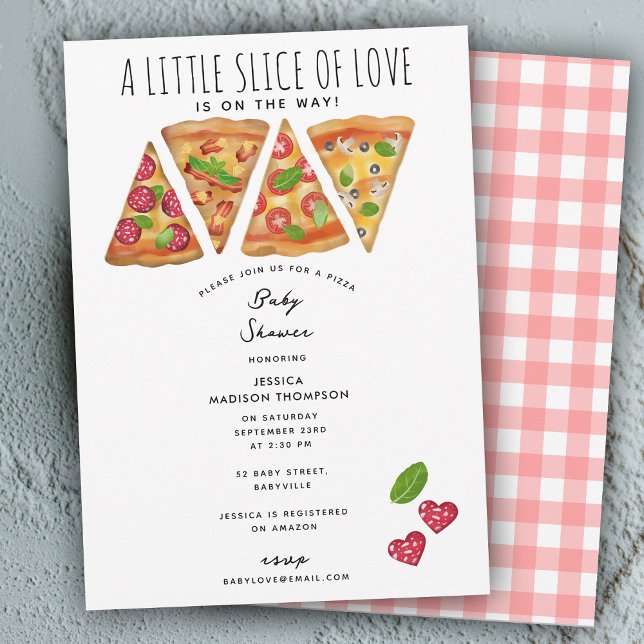 Pizza Party Theme Watercolor Baby Shower Kärlek Inbjudningar (Pizza Party Theme Watercolor Baby Shower Love Invitation)
