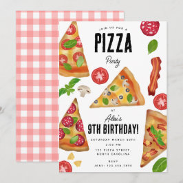 Pizza Party Theme Watercolor Birthday Inbjudningar