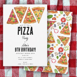 Pizza Party Theme Watercolor Birthday Kids Inbjudningar