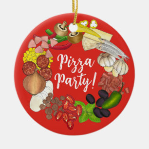 Pizza Party Toppings Italienska Food Pizzeria Paj Julgransprydnad Keramik