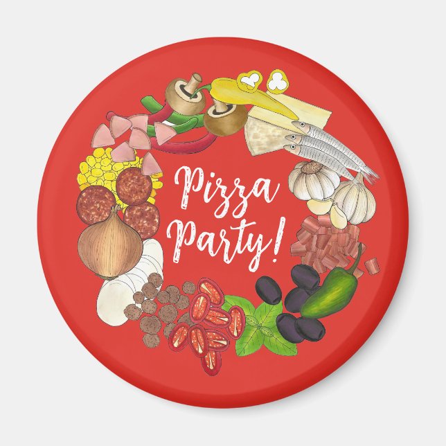 Pizza Party Toppings Italienska Food Pizzeria Paj Magnet (Framsidan)