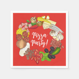 Pizza Party Toppings Italienska Food Pizzeria Paj Pappersservett