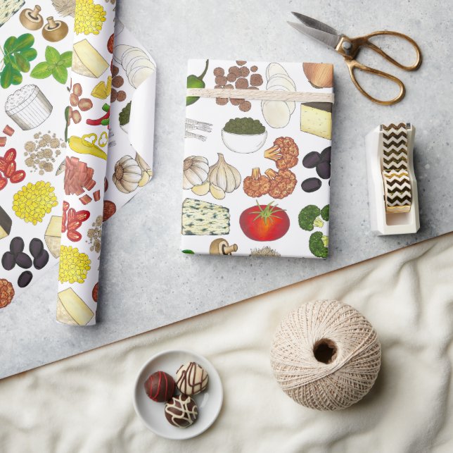 Pizza Party Toppings Italienska Food Pizzeria Paj Presentpapper (Hantverk)