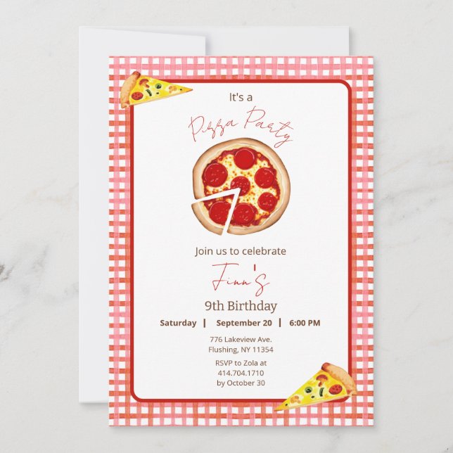 Pizza Party vid alla ålders- och födelsedagsinbjud Inbjudningar (Framsida)