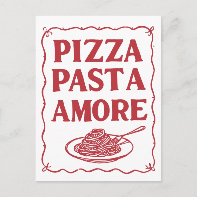 Pizza Pasta Amore Italiensk Mat Kärlek Vykort (Framsida)