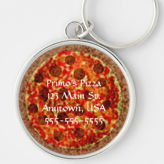 Pizza Pizzeria Delivery Car-nyckelkedjor Rund Silverfärgad Nyckelring (Framsidan)