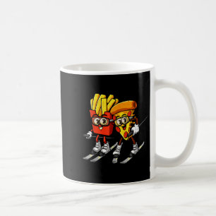 Pizza pommes frites skidåkning rolig skidåkare sna kaffemugg