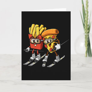 Pizza pommes frites skidåkning rolig skidåkare sna kort