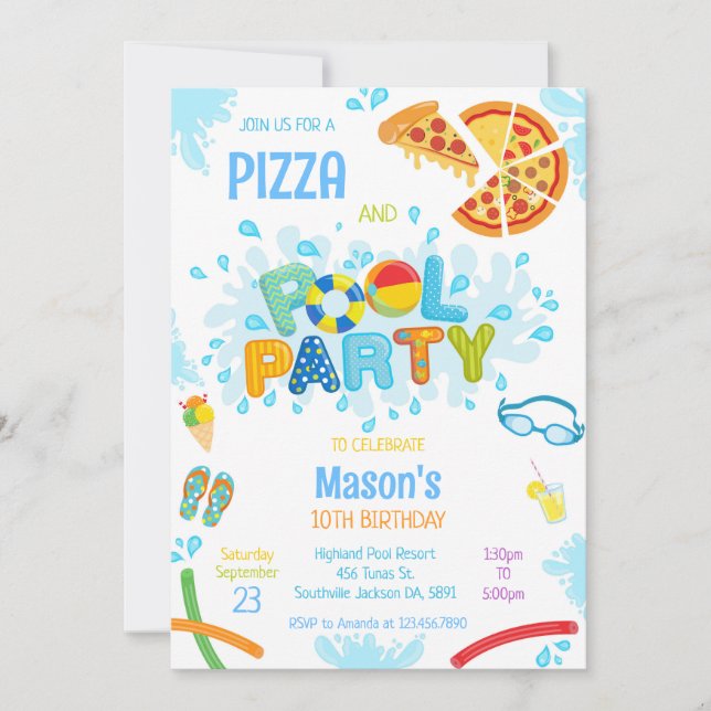 Pizza Pool Party Birthday Invitation Inbjudningar (Framsida)