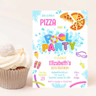 Pizza Pool Party Födelsedagsinbjudan Inbjudningar