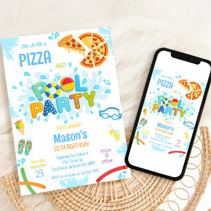 Pizza Pool Party Födelsedagsinbjudan Inbjudningar
