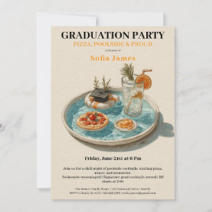 Pizza, Poolside, Pool Party examensfest Inbjudningar