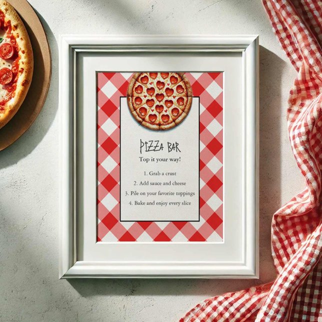 Pizza Pub Sign Poster (Pizza bar sign red gingham and pepperoni pizza by Do Tell A Belle.)